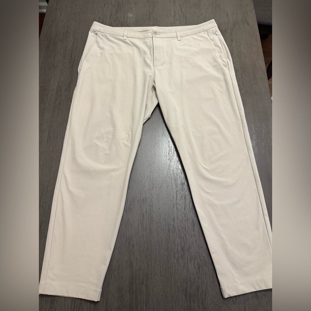 Lululemon ABC Slim Fit Trousers 38 X 30 Raw Linen/Light Beige